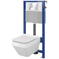 Cersanit CREA S701-318 Miska WC + stelaż 52 + deska WC + przycisk spłukujący prostokątna/chrom