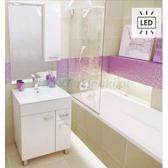 Deftrans Onas CATANIA 034-Z-08004+1724 Zestaw: szafka z umywalką PLAN 80 cm z nóżkami + lustro z oświetleniem DSM biały