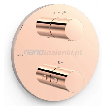 Tres THERM-BOX 26225001OP Bateria wannowo-prysznicowa termostatyczna podtynkowa okrągła różowe złoto